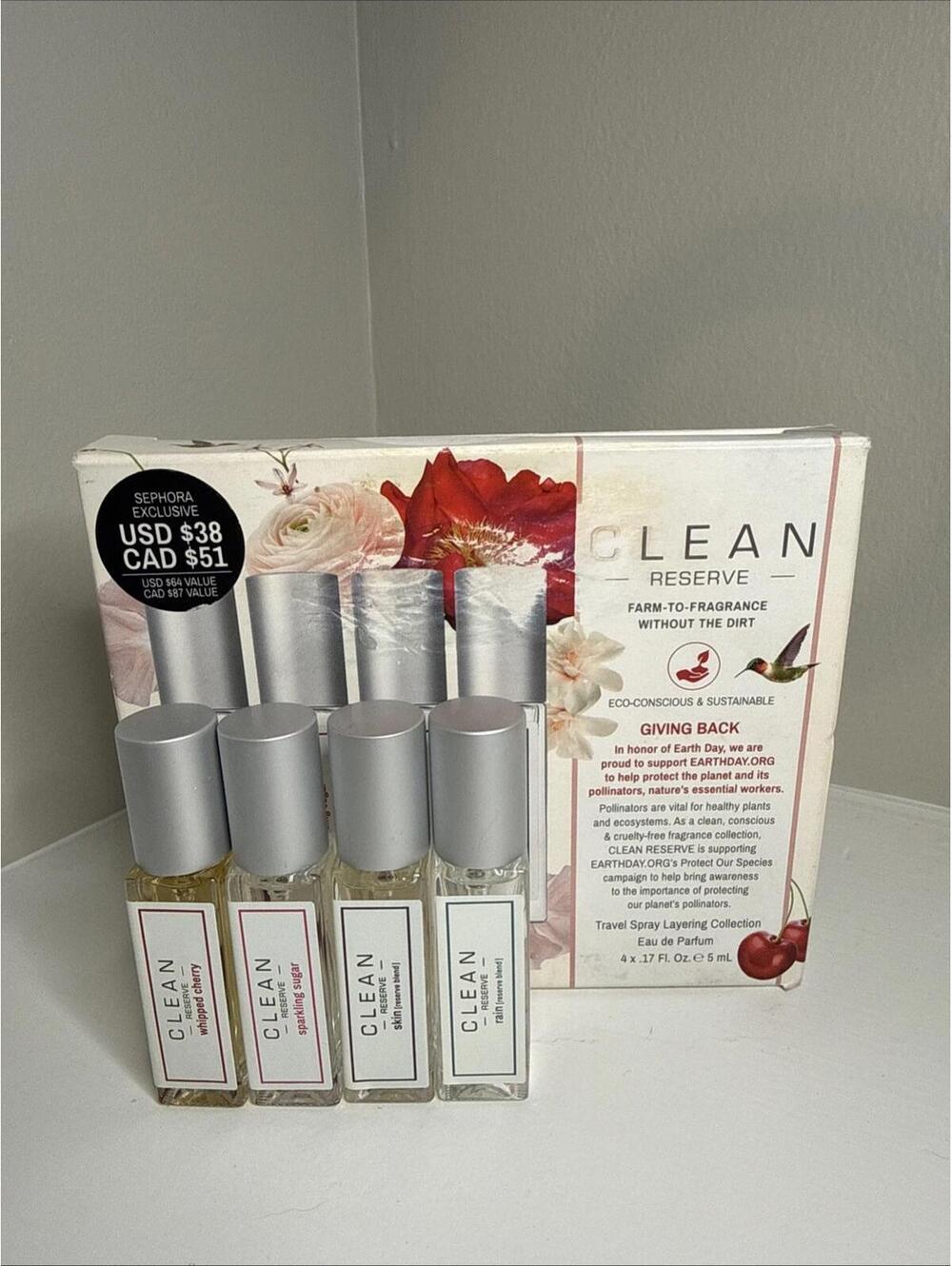 Clean Reserve 4PC Eau De Parfum Spray Set Sparkling Sugar, Skin, Rain & Cherry